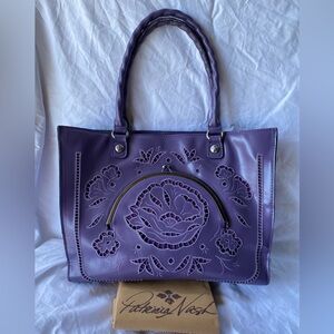 Patricia Nash amethyst  Floral Cutout Leather Shoulder Tote & crossbody strap.